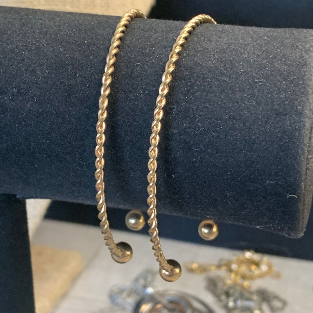 Gold Tone Twisted Rope Cuff Bangle Bracelets Set of 2 Ball End Caps 7.5-8 Inch